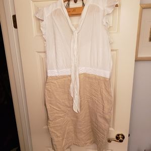 Ann Taylor Loft flutter sleeve dress with bow gold metallic